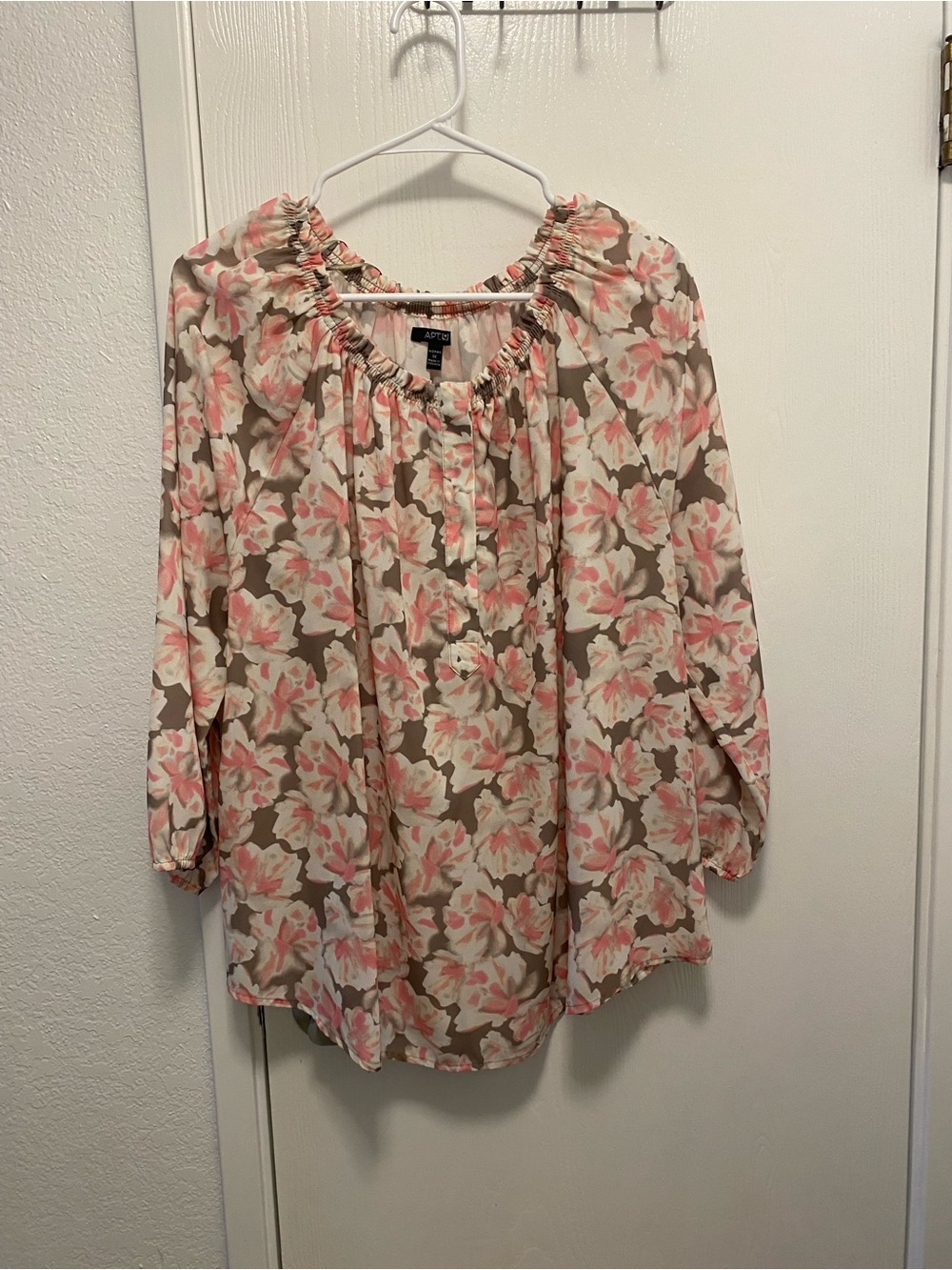 Apt. 9 Cream and Pink Floral Smocked-Neck Tunic
